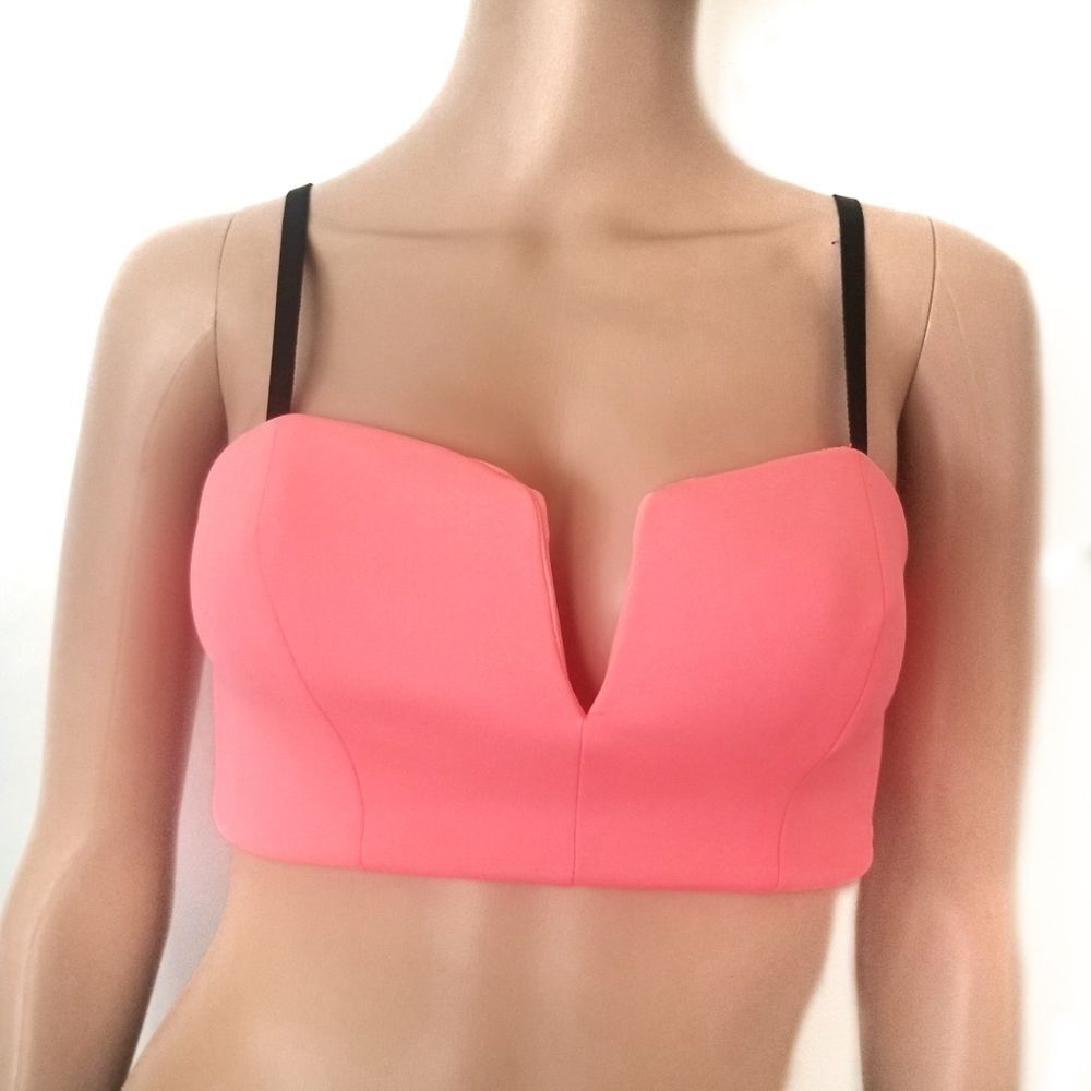 TopShop | Bright Coral Pink Back Zip Bra Top EDC Rave